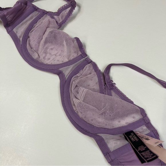 NEW Angels Victorias Secret 32DD Unlined Balconet Bra Purple Floral Lace #2159 - Picture 6 of 7